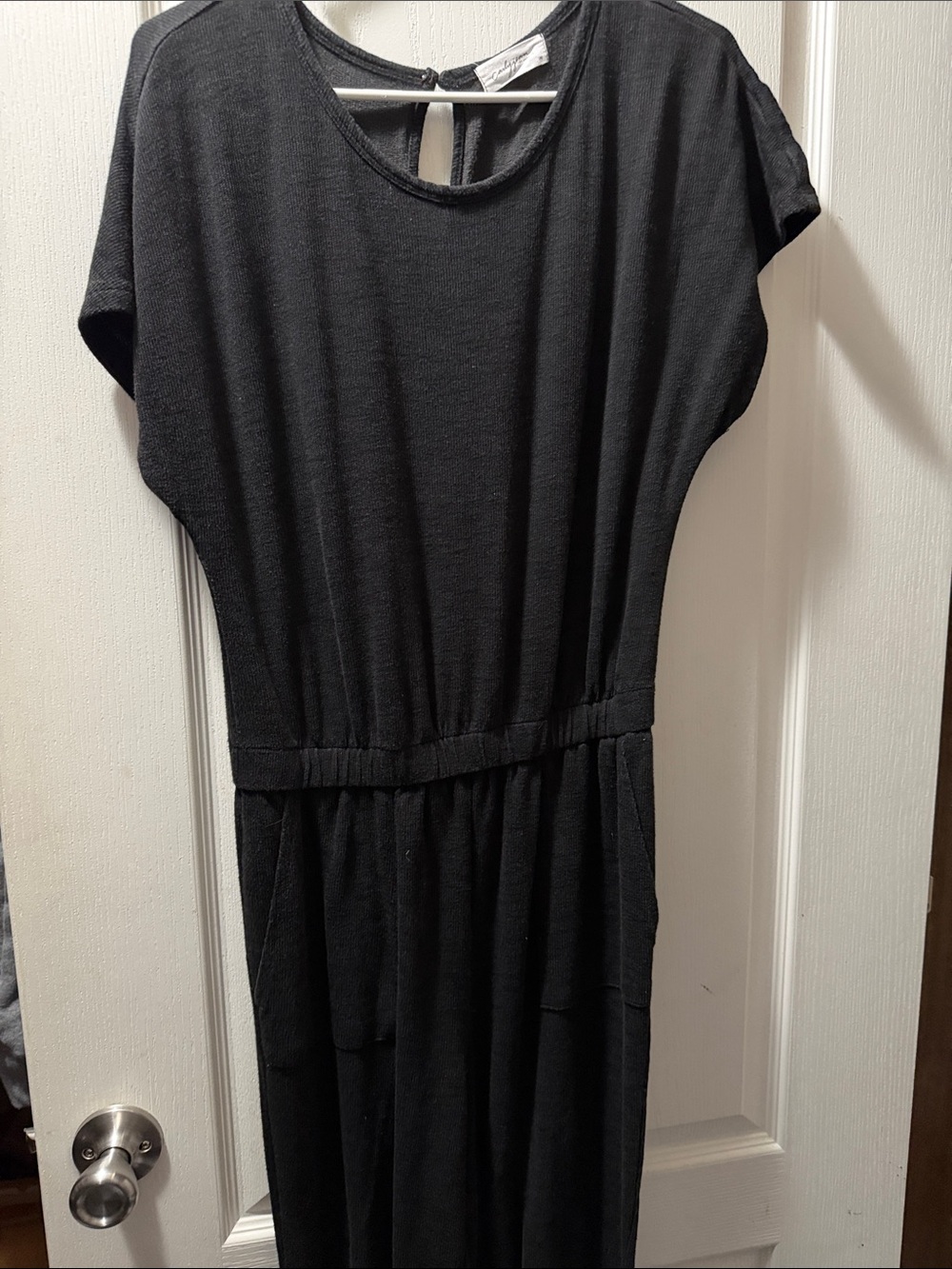 Black Women’s Knit Waist-Defined Jumpsuit